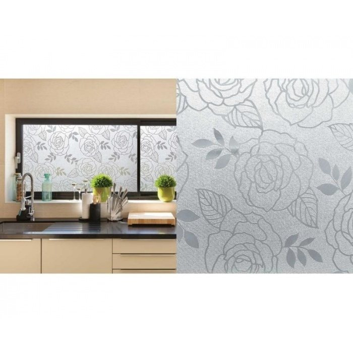 Image of Self-adhesive Decorative Glass Film Flowers - Width 45 And 67.5 Cm