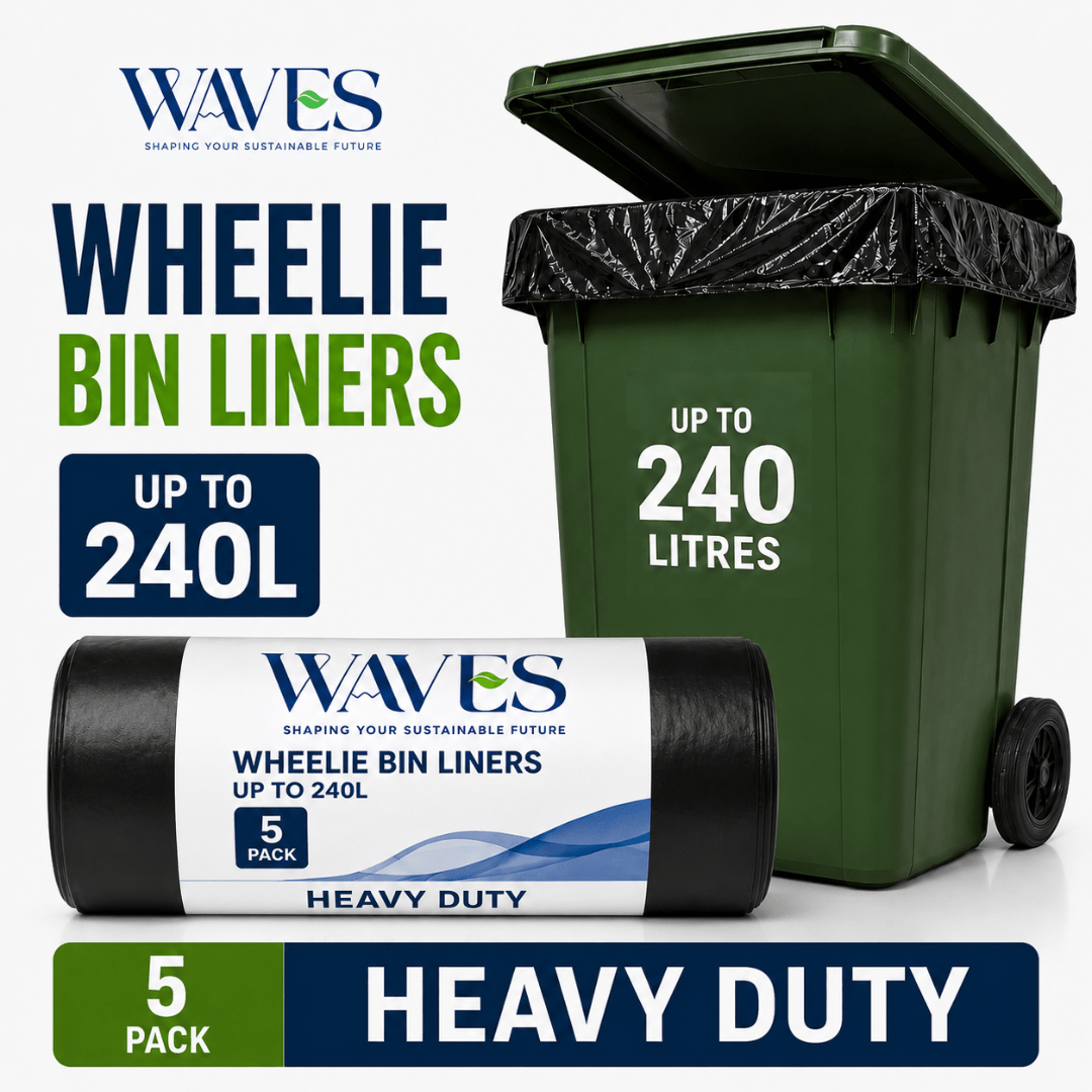 TEMU 5 Pack 240l Heavy Duty Black Wheelie Bin Liners, Extra Large Strong Rubbish Bags And Sacks For Outdoor Bins, Household, Garden, Office, Catering