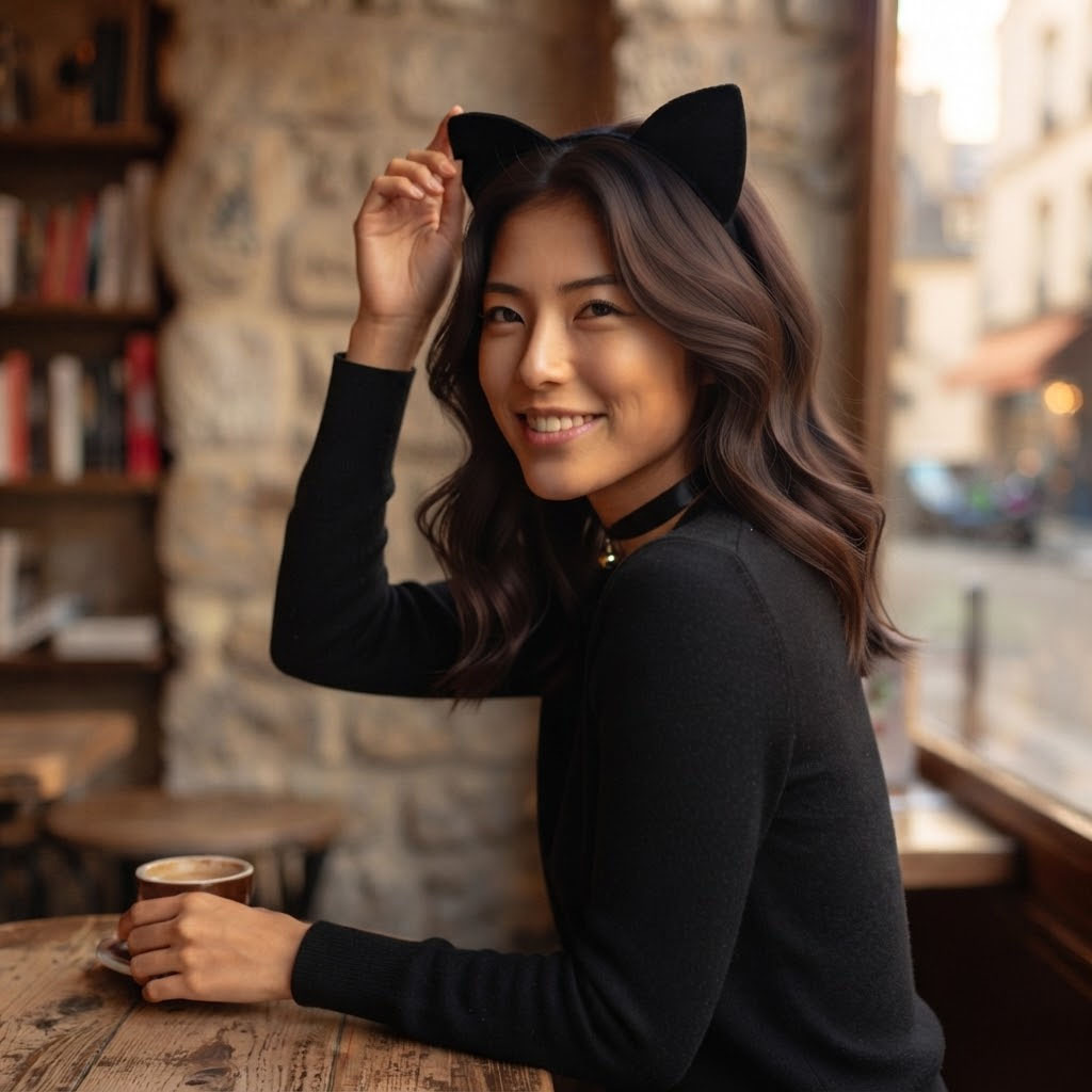 TEMU Black Cat Costume Accessories Set, Cat Ears Headband & 2pcs Fancy Dress For Halloween, Cosplay, Parties & Dress Up