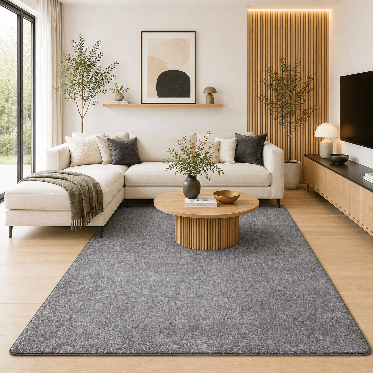 TEMU Floordirekt Moderner Kurzflor-Teppich Einfarbig Wohnzimmer und Schlafzimmer