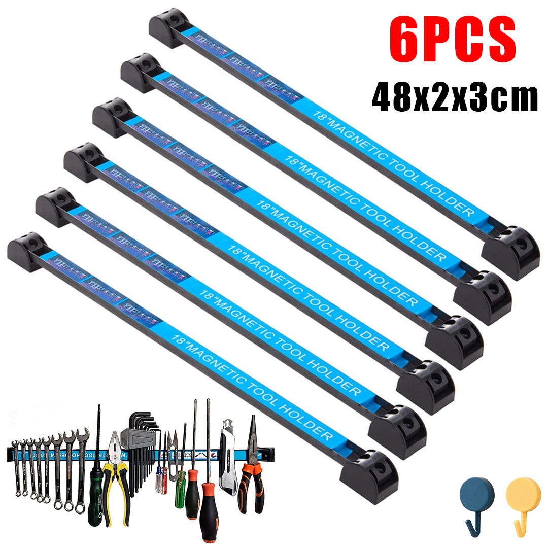 TEMU 6pcs Metal Wall-mounted Magnetic Tool Bar, With Heavy-duty Base And Tool Slots, Garage, Workshop, Home Storage Rack, Hanging Tool Organizer For