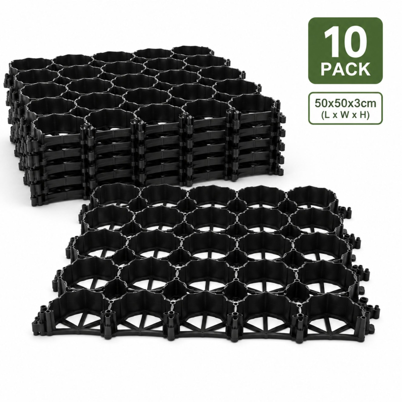 TEMU 2,5 m² (10 Stück 50 cm x 50 cm x 3 cm) Flexibles GRASGRID / GARTEN / PARKPLATZ 50 cm x 50 cm x 3 cm x 10 Stück Straßenparkplatz Gras 16 T/m²