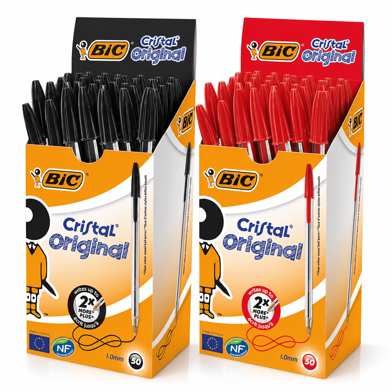 TEMU Kit Of 100 Ballpoint Pens, 1.0 Mm, 50 Black + 50 Red, Cristal Original, 2 Packs Of 50, For Office, School, And Home