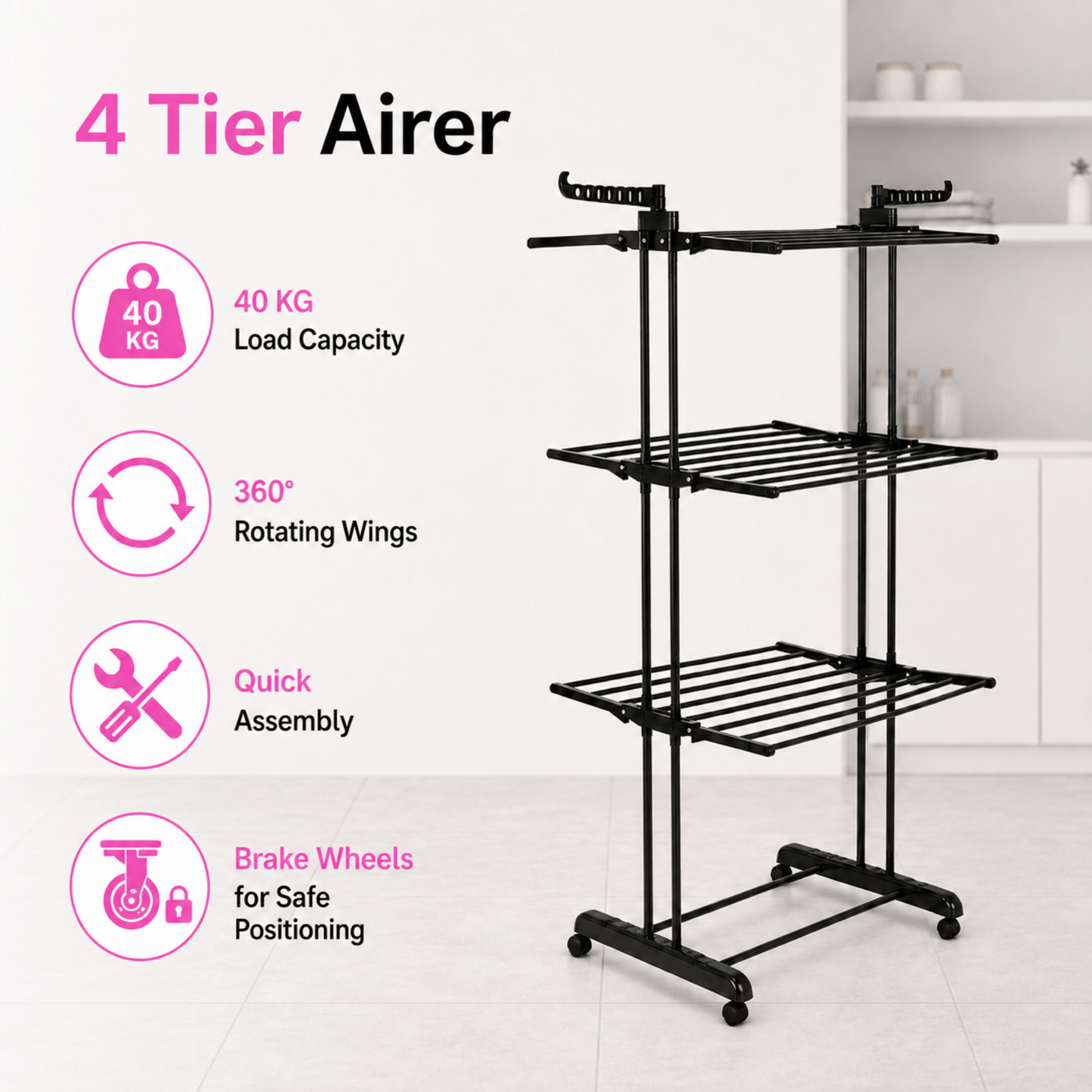 TEMU Foldable 4-tier Clothes Drying Rack With – Heavy Duty Laundry Airer For Indoor & Outdoor Use 76×50×178cm