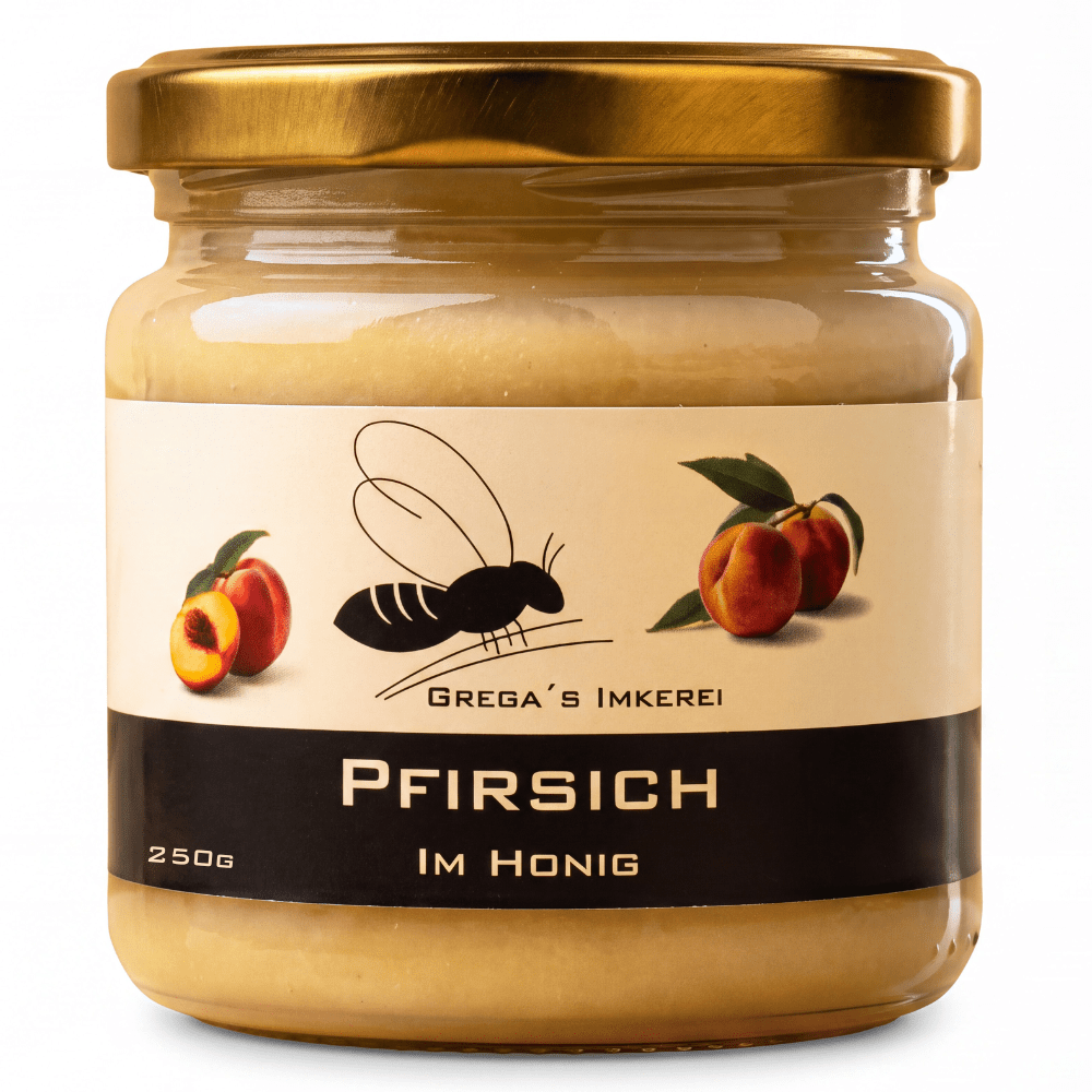 Image of Gregas Beekeeping Peach In Honey 250g - Fruity Honey Specialty Creamy & Spreadable - Handmade In Family Beekeeping From Nrw - Summer Delight For Breakfast & Desserts