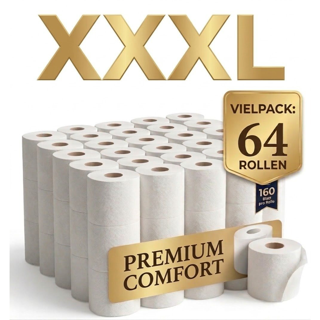 Image of Roxlin 3-layer Toilet Paper - 64 Rolls, 160 Sheets Per Roll, Cellulose, Soft And Absorbent Toilet Paper For Household, Bathroom, Office And Guest Toilet.