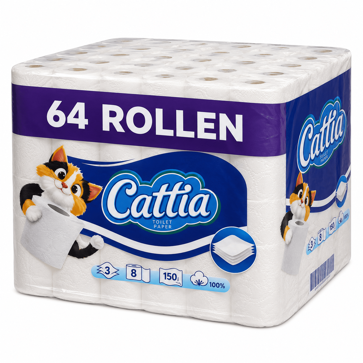 64-roll 3-ply Toilet Paper Bulk Pack – (8x8), 150 Sheets Per Roll, Soft & Tear-resistant, For Home, Office & Camping