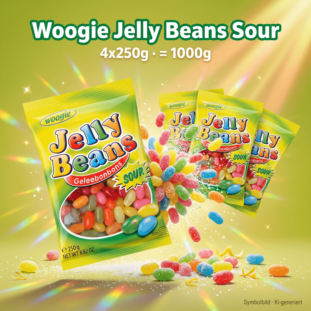 Image of Woogie - Sour Jelly Beans - Coated Fruit Sour Candies - 4x250g 1000g