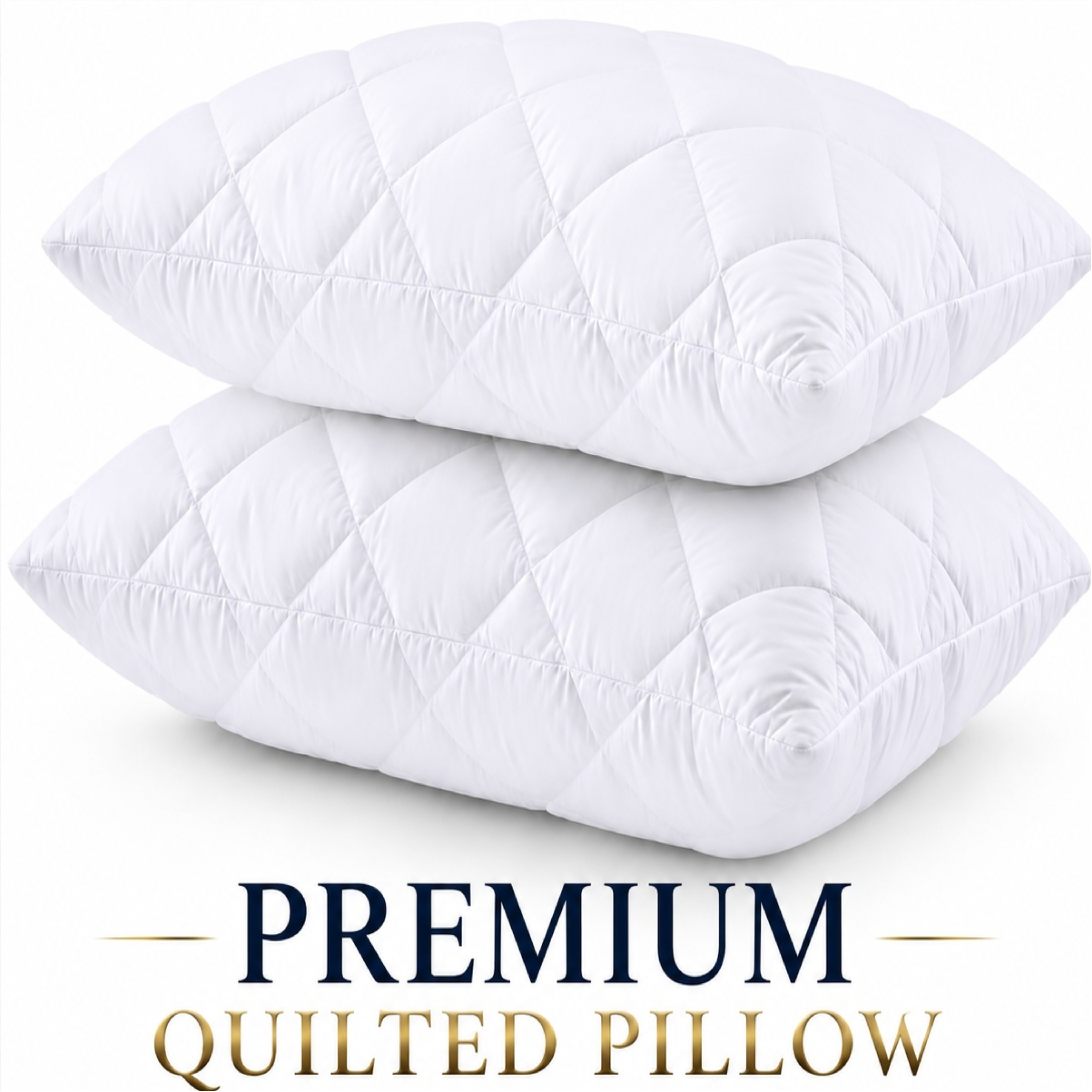 TEMU Quilted Pillows Pack Of 2 Soft & Fluffy Hollow Fibre Filled Deep Filled Bed Pillows For Everyday Use