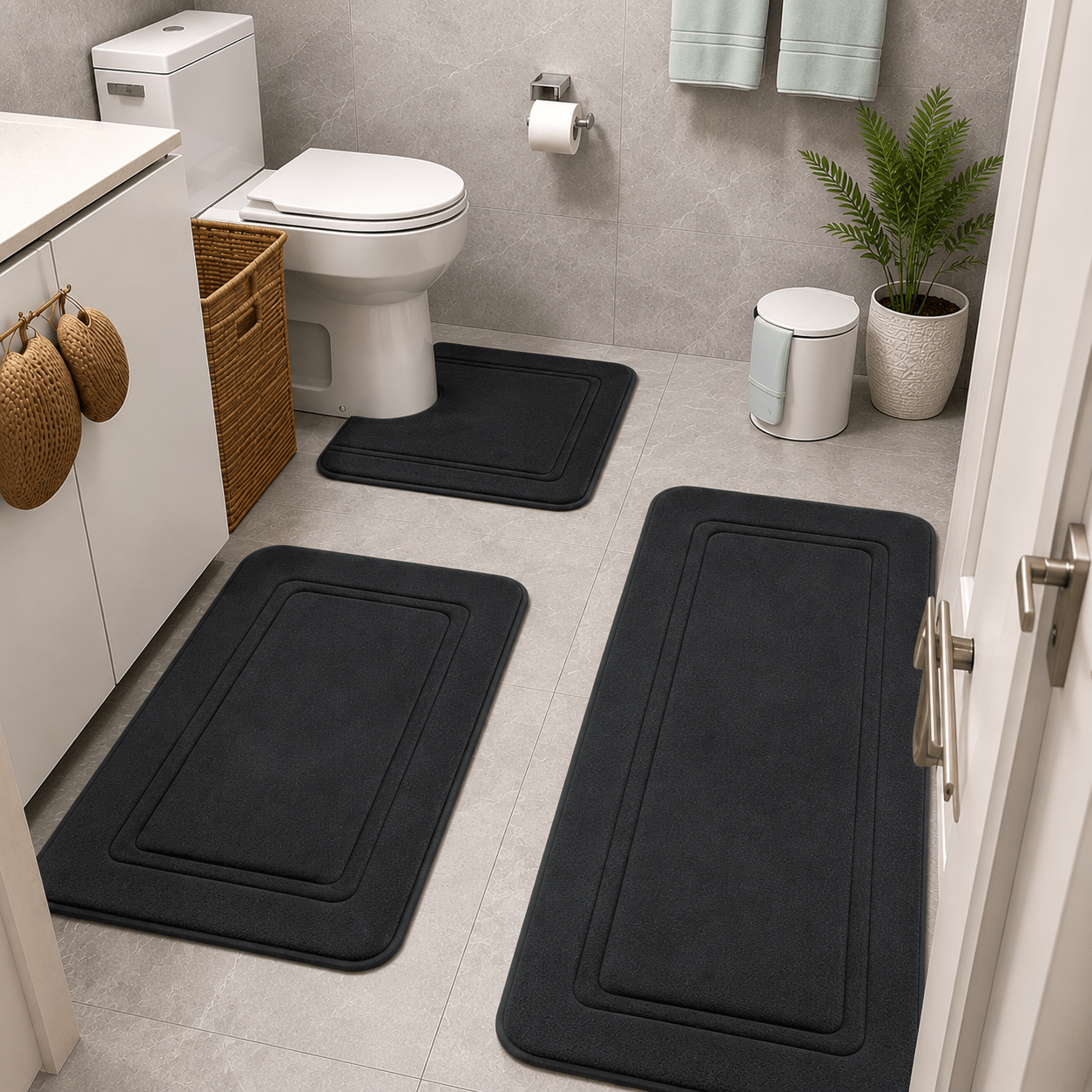 TEMU 3-piece High -absorbency Bath Mats Small Area Bath Rugs, Ultra Soft Super Absorbent Bathroom Mats, Non-slip Quick-dry Floor Carpets, Comfortable
