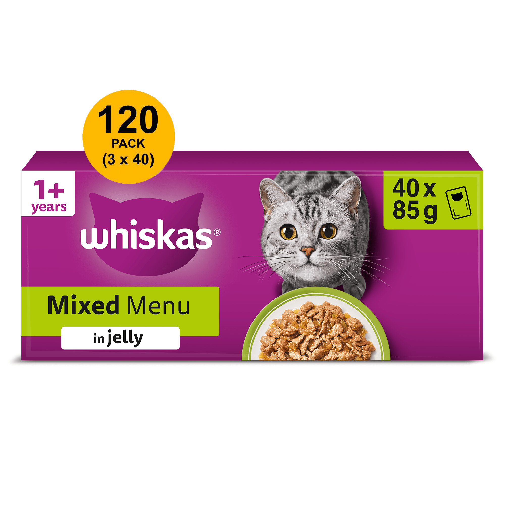 TEMU 120 X 85g Whiskas 1+ Mixed Menu Mixed Adult Wet Cat Food Pouches In Jelly