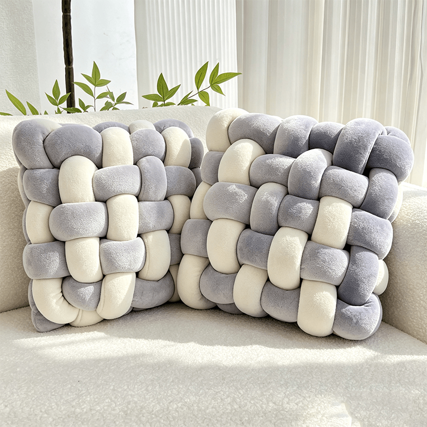 TEMU Set Of 2 Soft Plush Knotted Throw Pillow, Comfortable Soft Sofa Decorative Cushion, Square Shape Floor Mat, Indoor Outdoor Furniture Chair Seat