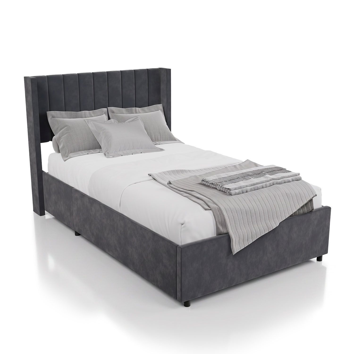 Upholstered Bed - Bed With Storage, Slatted Frame, Velvet Upholstery - Wooden Bed Frame, Up To 250 Kg, Large Headboard, Storage Space