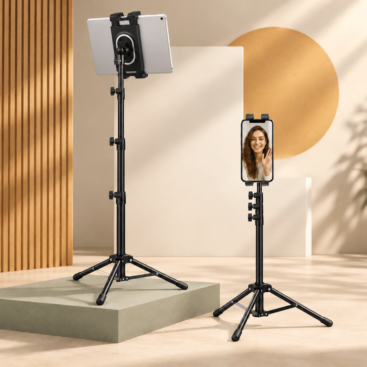 Image of Multifunctional Tripod Tablet Stand Smart Phone Mount Height Adjustable Compatible With 4.7-12.9 Inch, For Iphone, For Ipad Pro