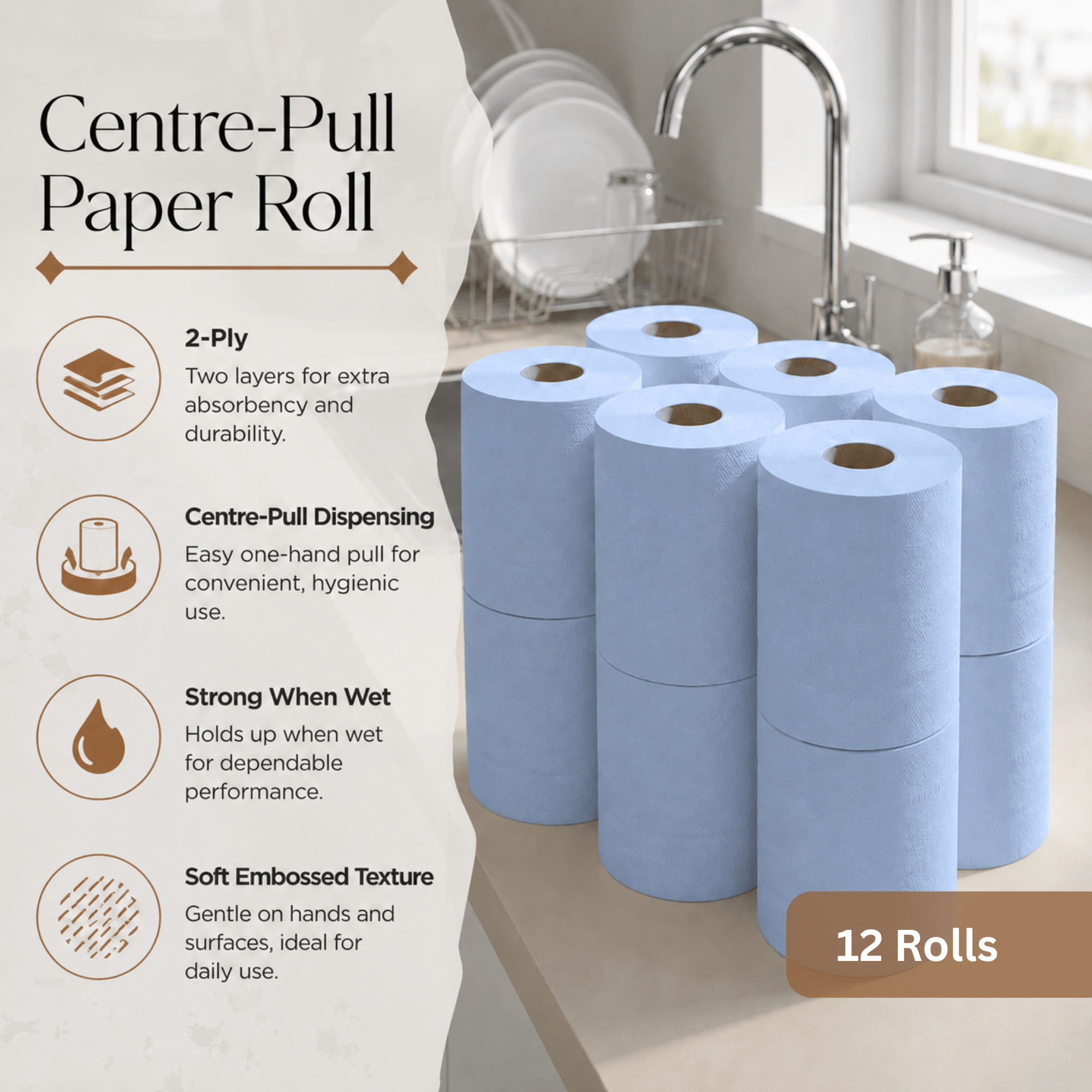 TEMU Pack Of 6 Paper Tissue Rolls 2-ply, Embossed Hand Towel Rolls For Home, Office, Warehouse