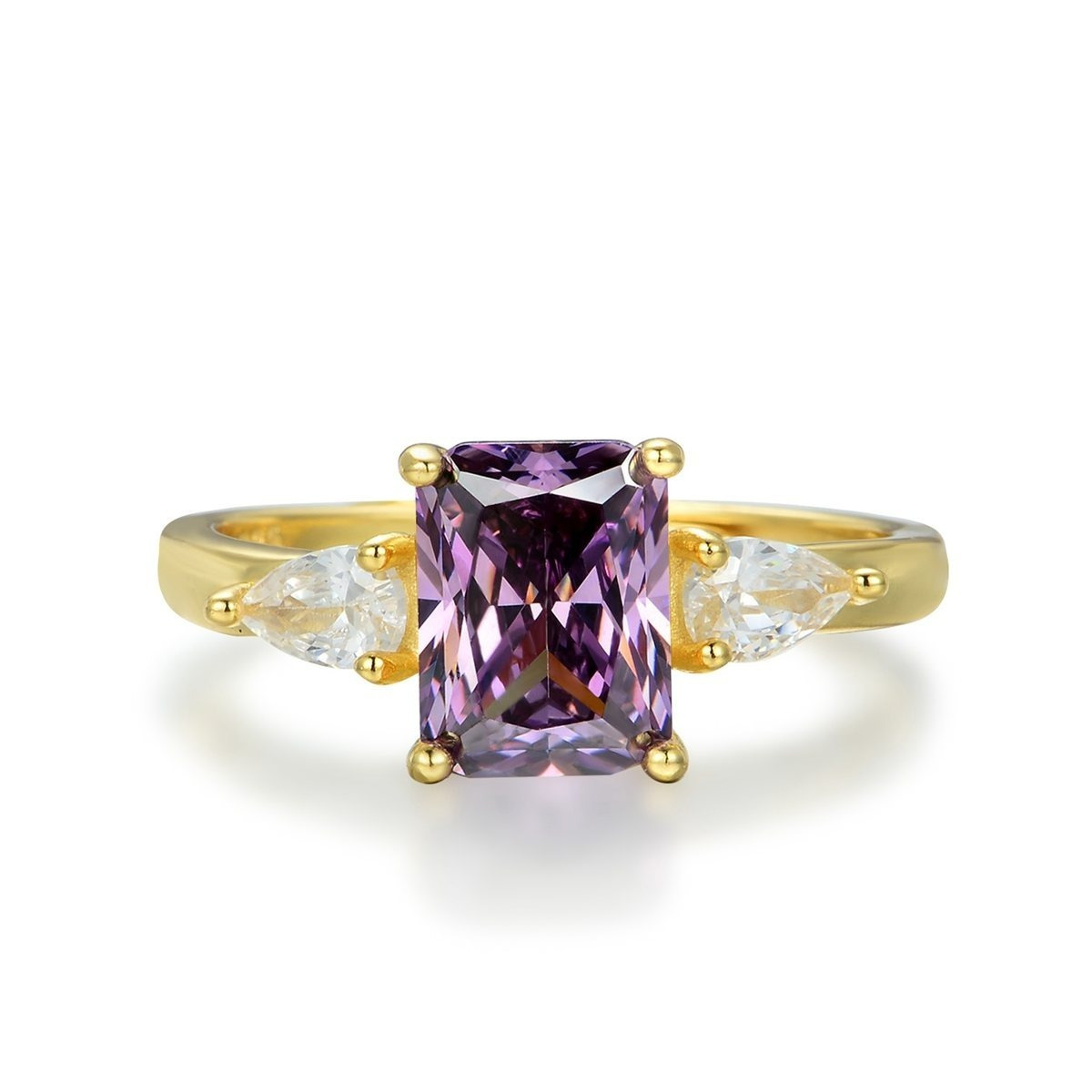 Ladies 18 Carat Yellow Gold on Sterling Silver Amethyst Ring
