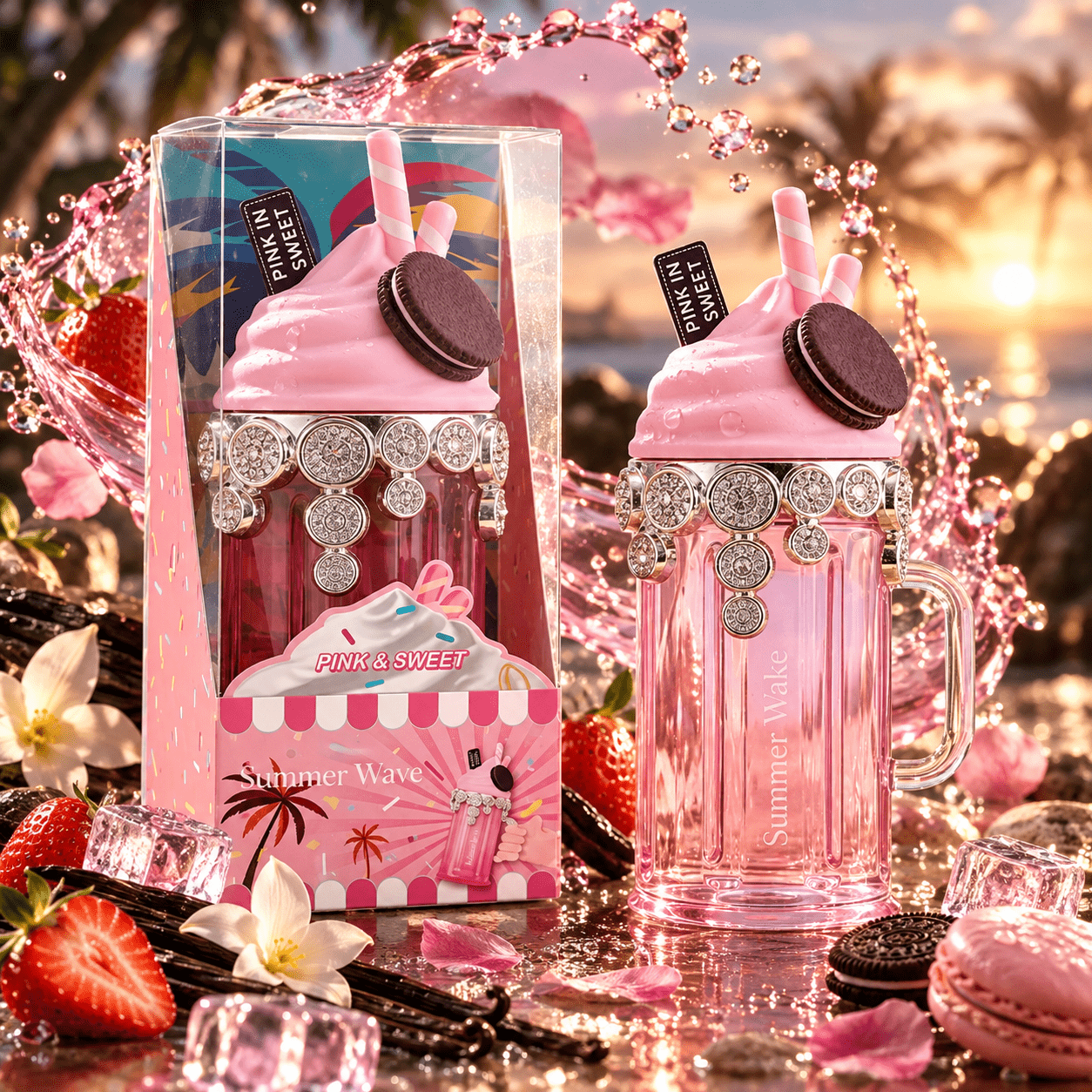 TEMU Wave 250 ml – Bruma de para mujer, perfume y afrutado, botella de taza rosa fantasiosa