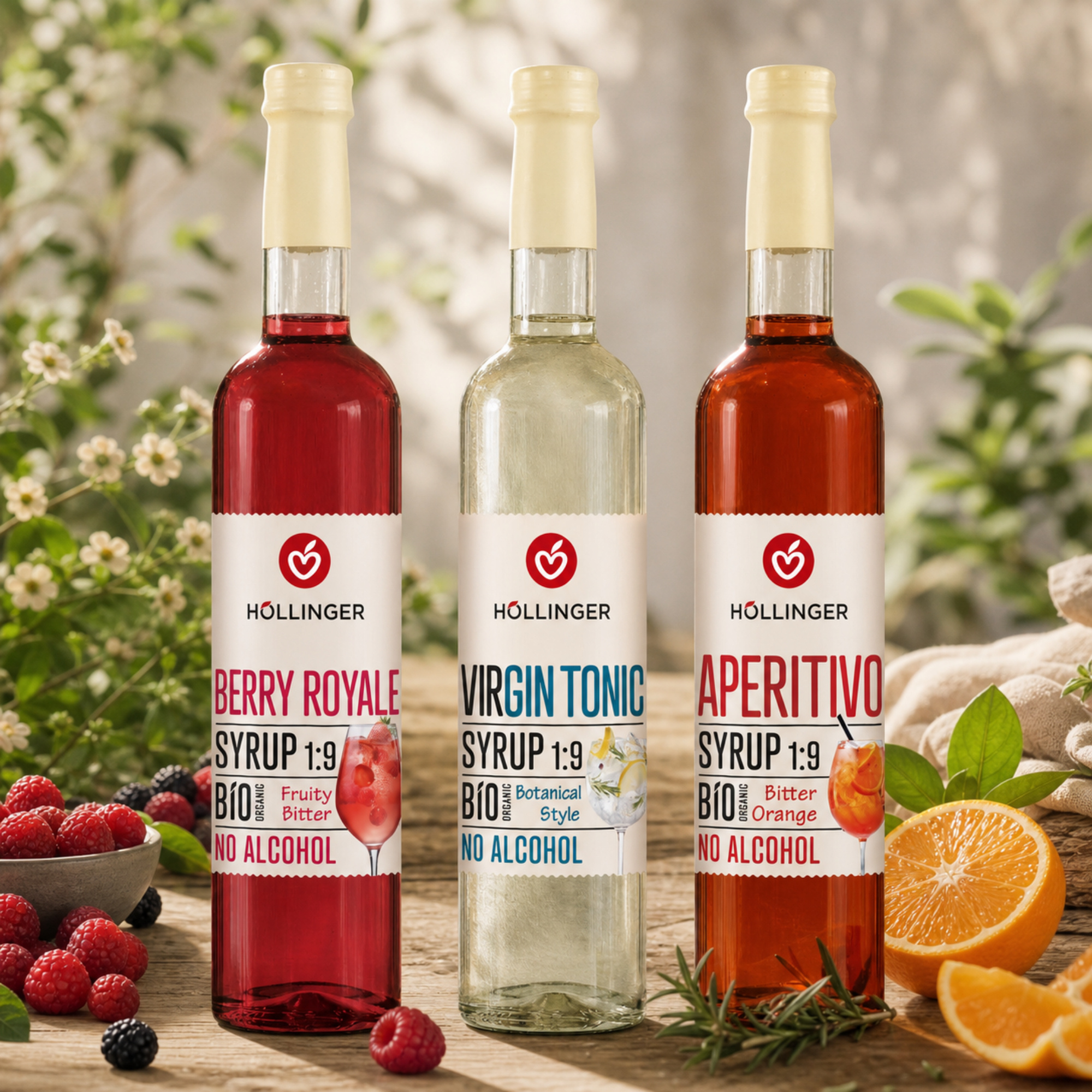 Image of Höllinger Bitter Lovers Syrup Set, Alcohol-free, Vegan, 3 × 500 Ml Beverage Syrup