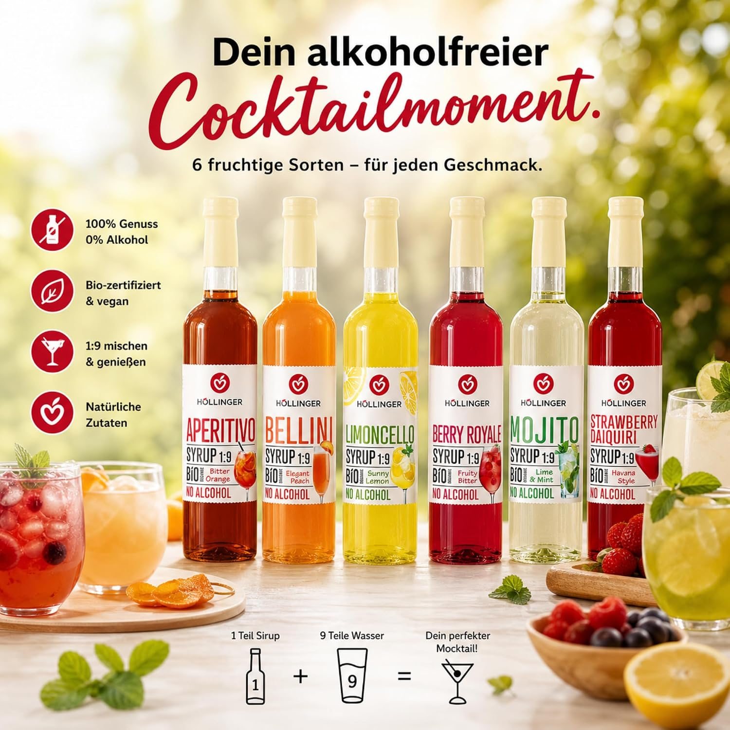 Image of Höllinger Cocktail Party Mixbox, Alcohol-free, 6 Varieties, 6 X 0.5l Cocktail Syrup Drink Syrup