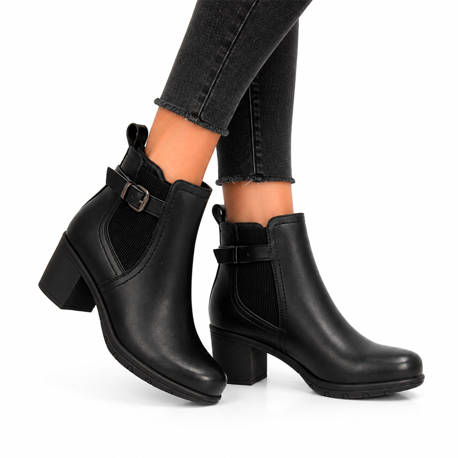 Image of Women's Chelsea-style Boots. Medium-height Wide Heel, Round Toe. Elastic Side Panel With , Ideal For Autumn-winter Season.