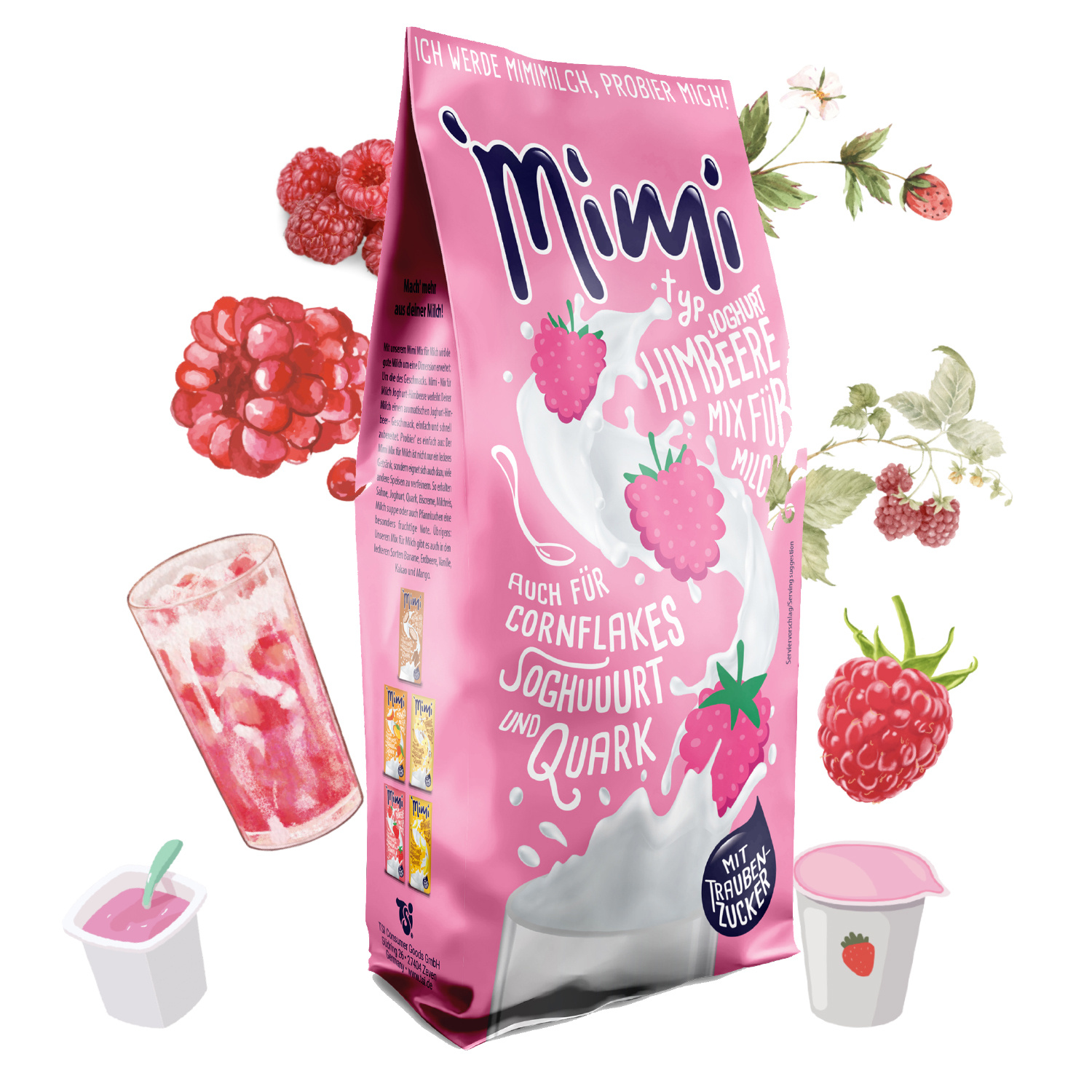 Image of Mimi Milk Mix Yogurt Raspberry Drink Powder 400g - Soluble In Hot And Cold - Instant Drink Powder