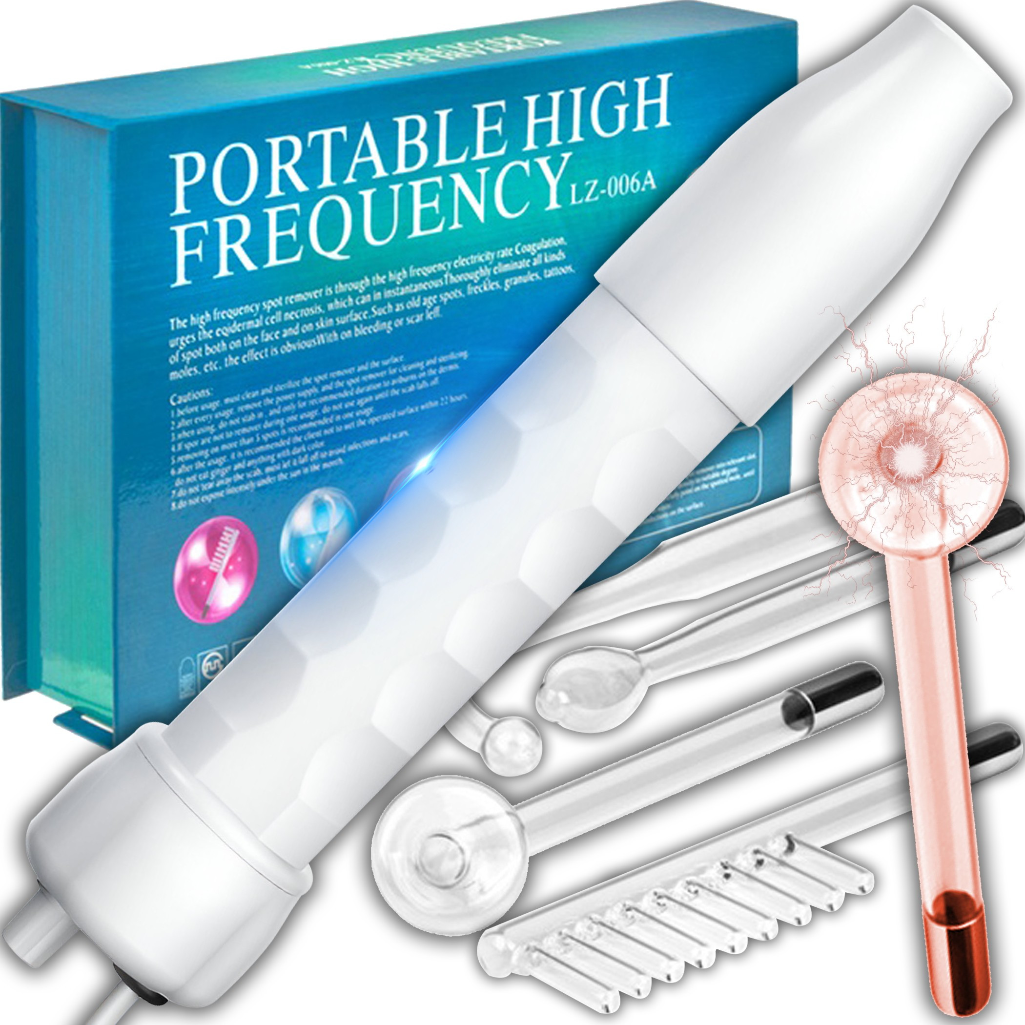TEMU VARITA DE DARSONVAL RETOO PARA CUIDADO FACIAL Y CAPILAR, DISPOSITIVO COSMÉTICO PARA ROSTRO, CUERPO Y CABELLO, 4 ELECTRODOS DE VIDRIO, REGULACIÓN