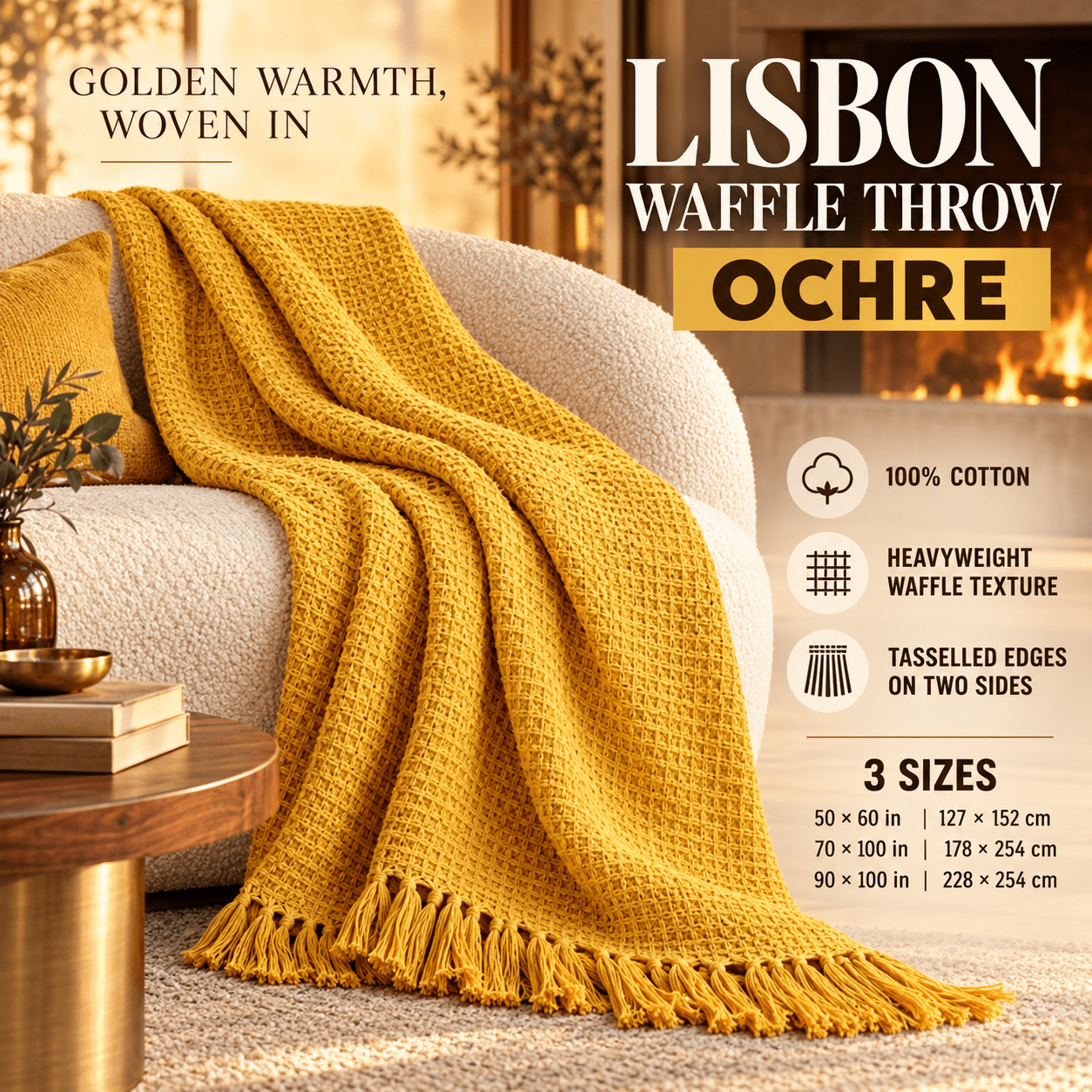 TEMU Waffle Throw 100% Cotton Plain Lisbon Honeycomb Sofa Bed Chair Cover Throws Tasselled Decorative Blanket