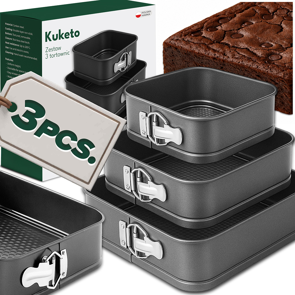 TEMU Kuketo - Set Of Cake Pans 24/26/28 Cm For Baking Cakes, Tarts, And Cheesecakes, Removable Edge And Bottom, Oven-safe Baking Sheet, Carbon Steel