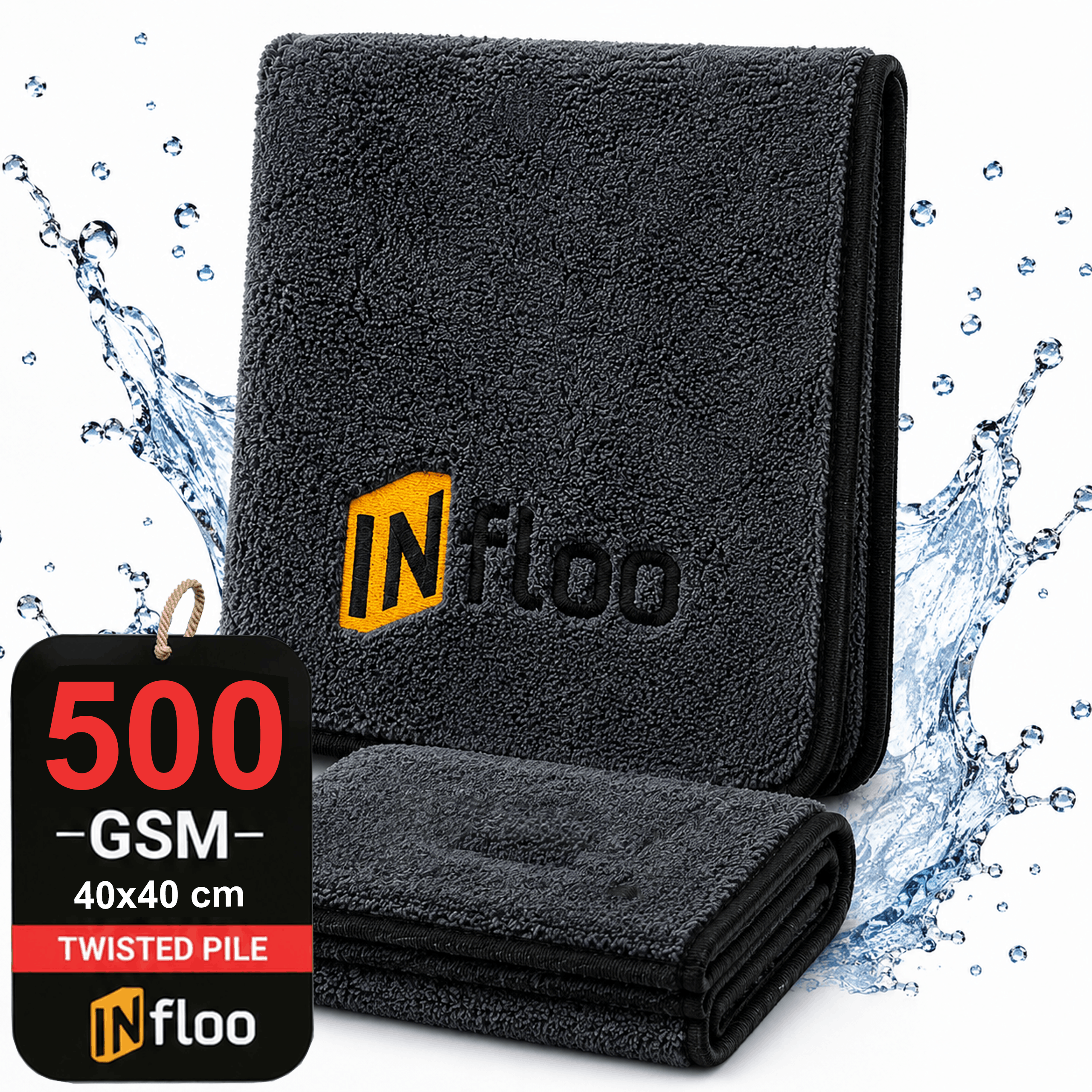 Image of Infloo Car Drying Towel 40x40cm 500gsm Detailing Ideal For Waxing Soft, Absorbent Microfiber Safe Wiping Of Paint Without And Scratches