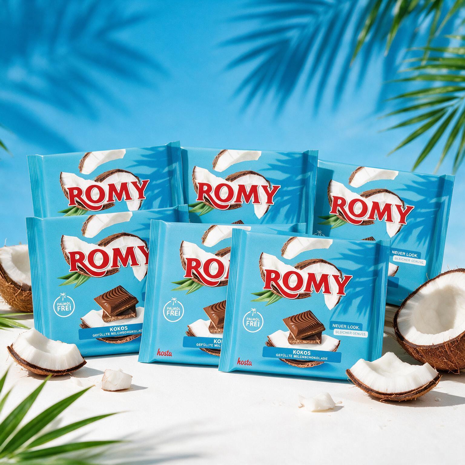 6 X 200g Romy Milk Chocolate With Coconut Cream Filling - With Roasted Coconut Flakes 1200g