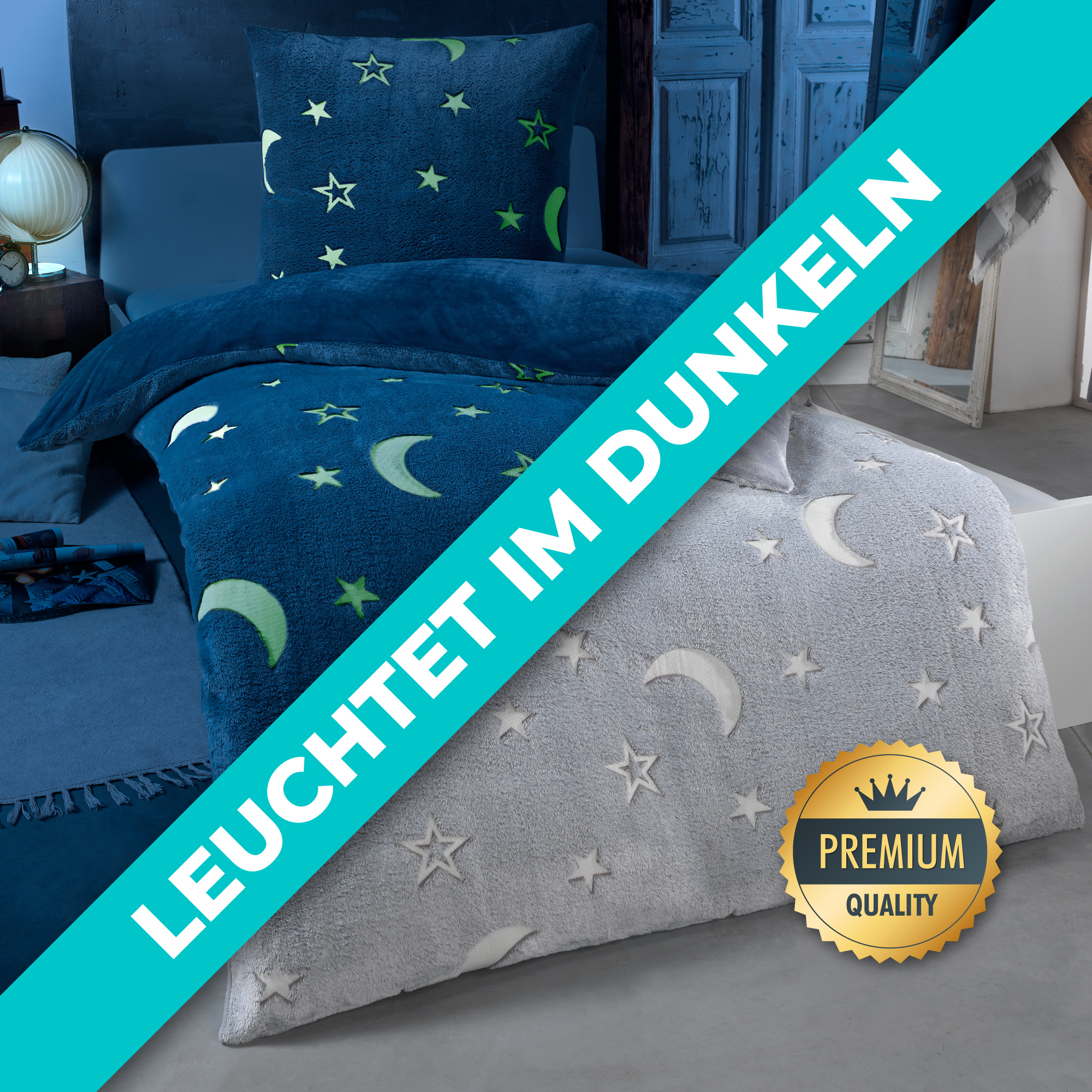 Image of Teddy Plush Bedding Set 135x200, Star-patterned Kids' Bedding That In The Dark, Winter Fleece Set With Cashmere-touch Duvet Cover