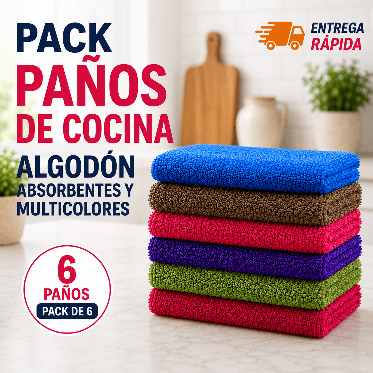 TEMU Pack de Paños de Cocina de Algodón Absorbentes y Multicolores – Bayetas Multiusos Resistentes para Secar Platos, Limpiar Superficies y del Hogar