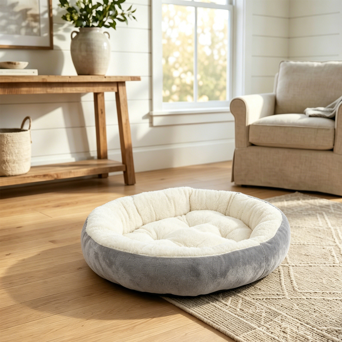 TEMU Soft Plush Cat And Dog Bed, Warm Winter Pet Mat, Removable Cover, Non-slip Base, For Small To Large Pets – Grey (3 Size Options)