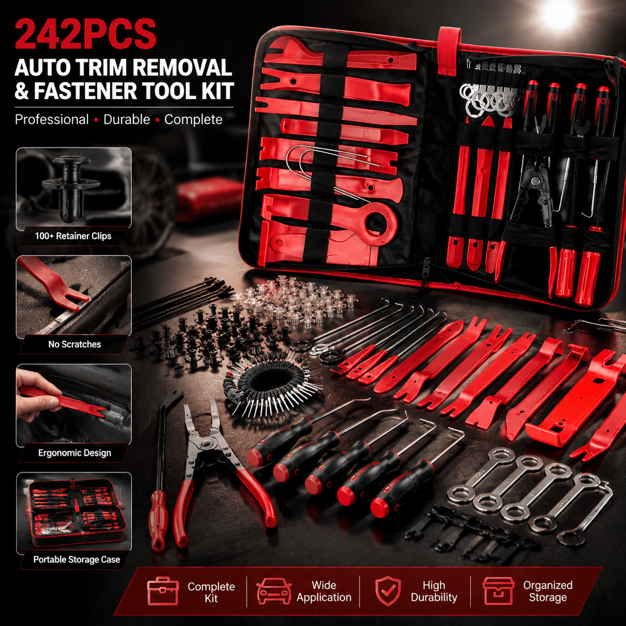 TEMU Kit da 242 pezzi per rimozione rivestimenti auto, set di attrezzi multiuso con clip di fissaggio e pinze, per pannello portiera, cruscotto,
