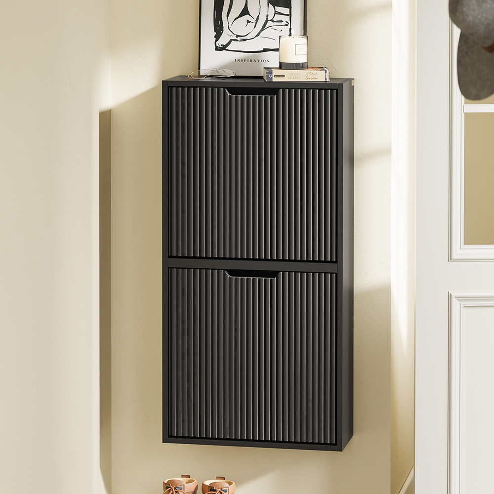 Image of 1pc Of Hanging Shoe Cabinet Narrow With 2 Doors And Shelves For 4 Pairs Of Shoes Wall-mounted Horizontal Or Vertical Shoe Rack Space-saving For Hallway Small Rooms Design 50x19x100 Cm