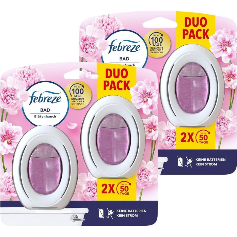 Image of Febreze Bathroom Air Freshener Floral Breeze | 2x (4x 7.5ml) | Up To 50 Days Of Freshness | No Electricity & Batteries Required |