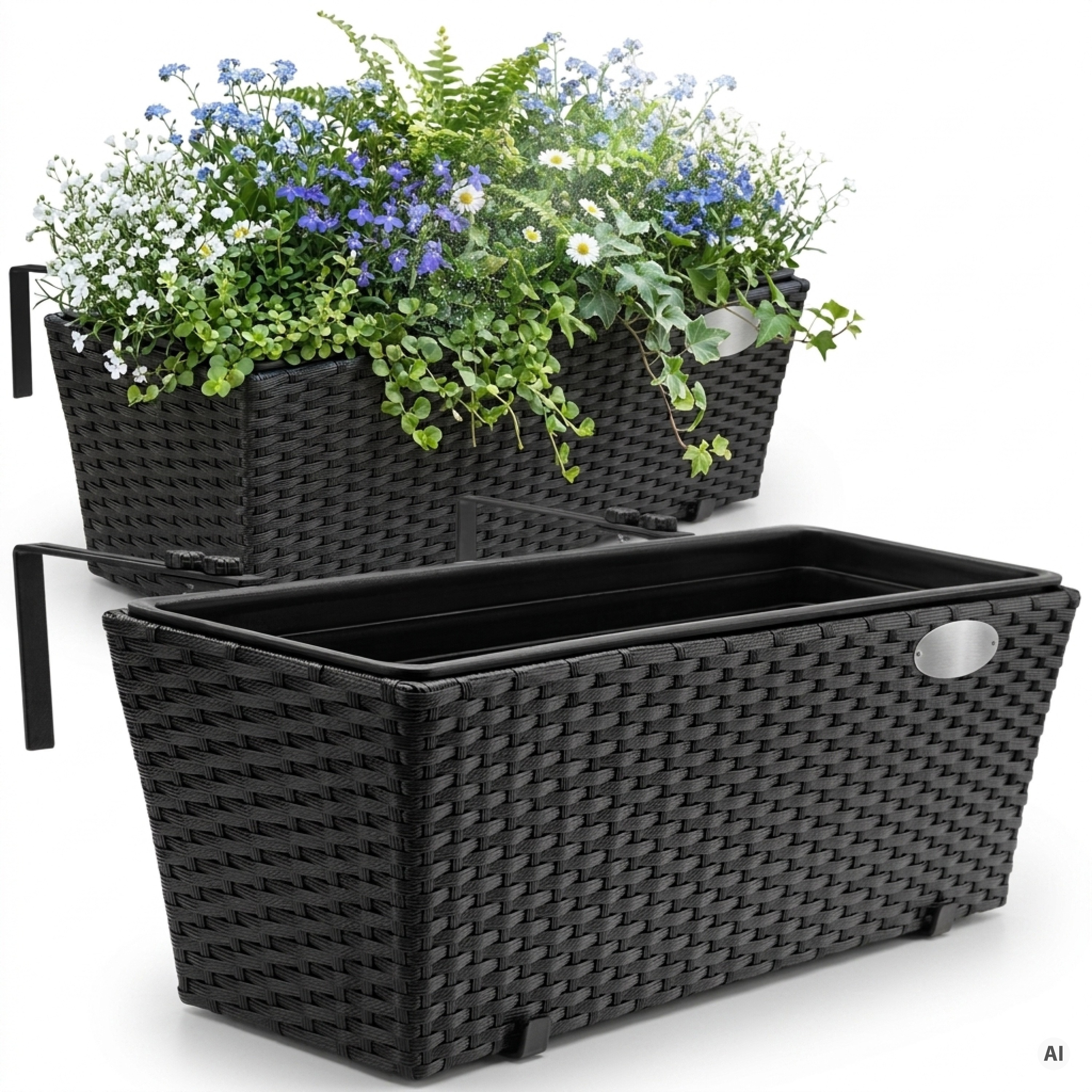 Image of Flower Box 2pcs Set 11 Assembly Holder Indoor Outdoor Railing Planter Balcony Planter Black