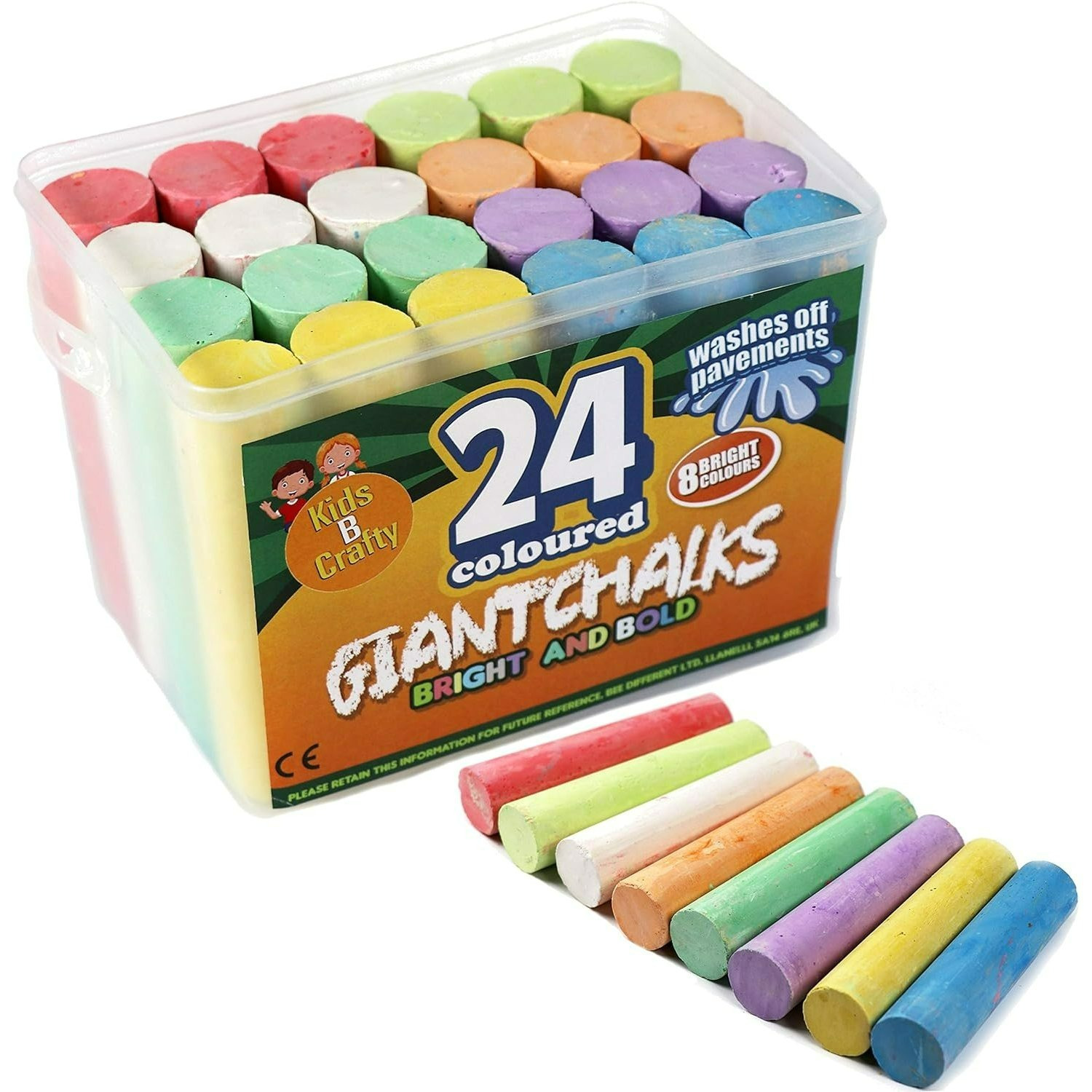 TEMU 24 Pack Giant Coloured Chalks In Tub, 8 Colours, Jumbo Chunky Pavement Chalk For Outdoor Drawing, Garden, Driveway, Blackboard And Creative Play