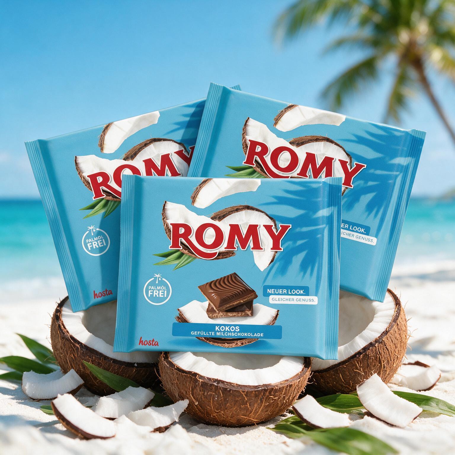 Image of 3-pack - Romy Milk Chocolate With Coconut Cream Filling - With Roasted Coconut Flakes 3x 150g