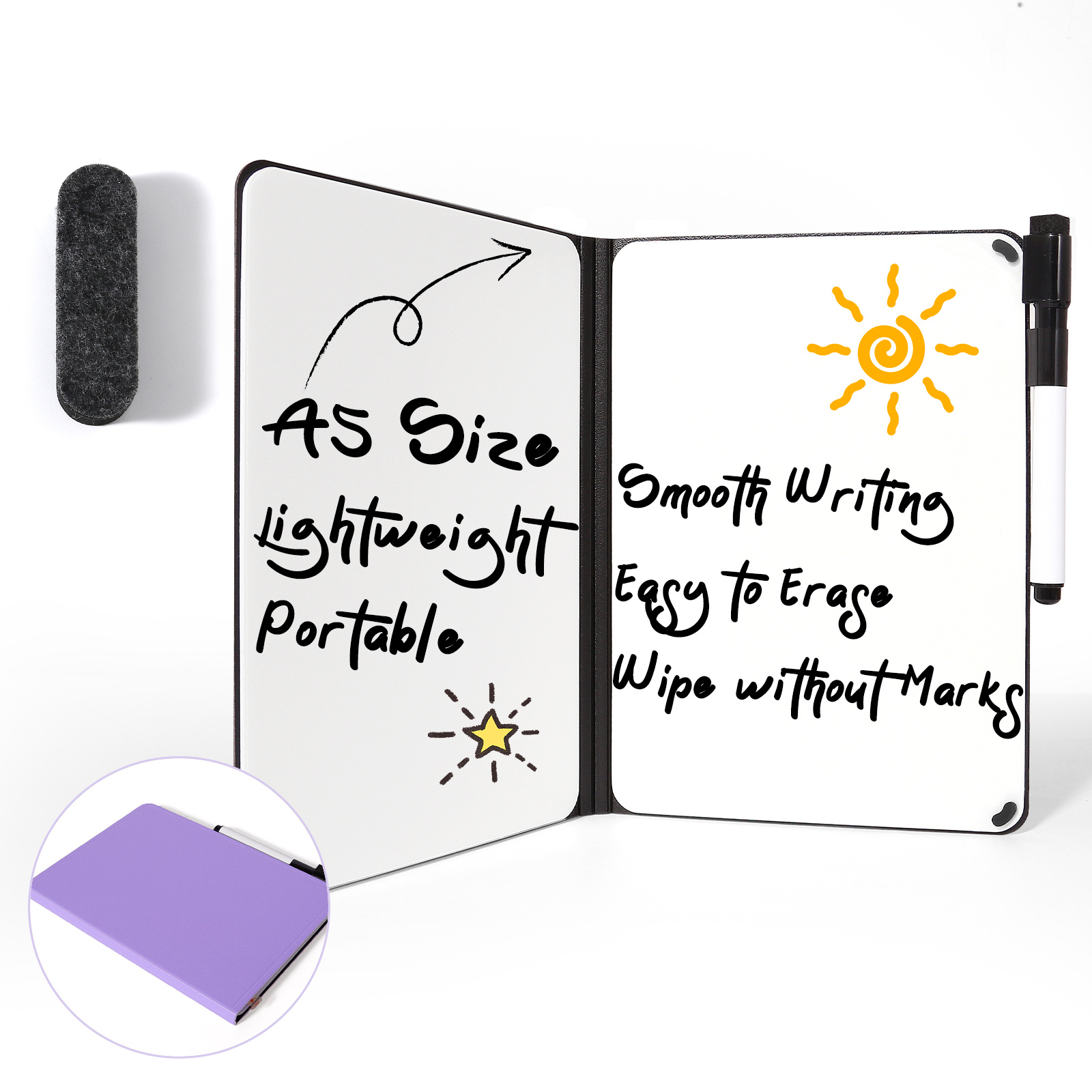 Image of Reusable A5 Whiteboard Notebook - Portable Weekly Planner, Including Pen Cleaning Cloth, Ideal For Office School, A5 Format