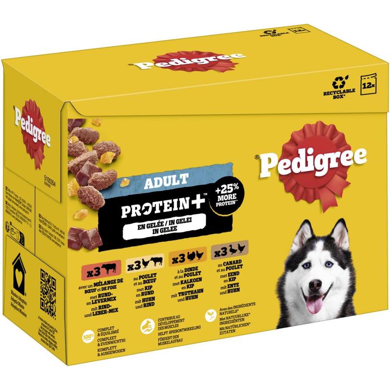 Pedigree® Adult Protein+ Portion Pouches Multipack Mixed In Sauce 4 Varieties 12 X 85g