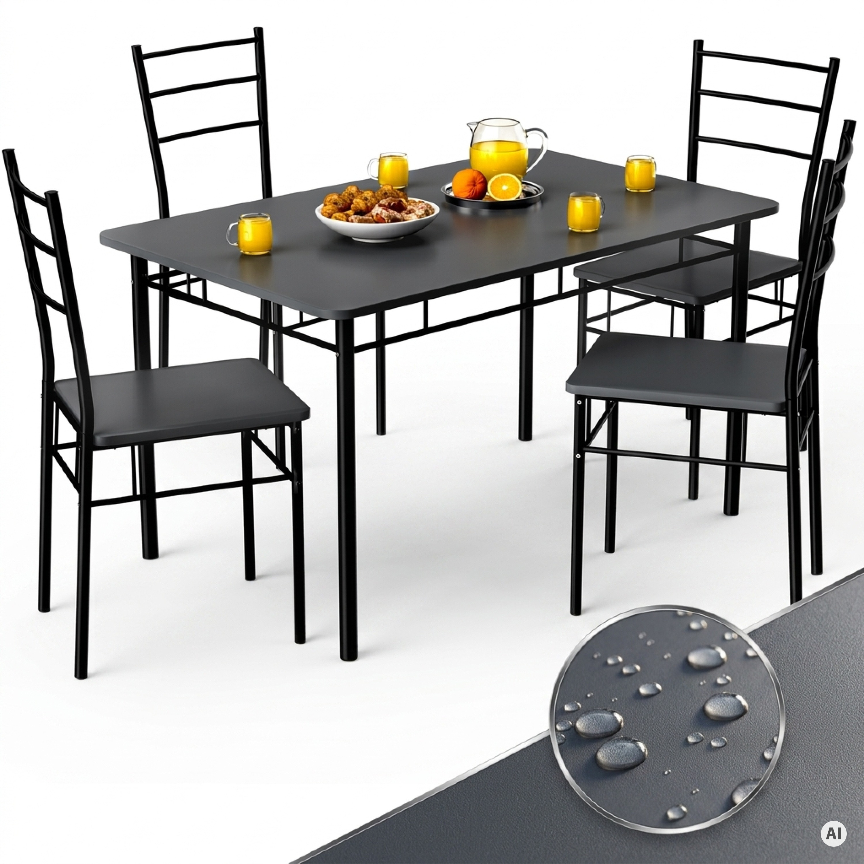 Image of Dining Table With 4 Chairs, 5-piece Wood And Metal Set, 110x70cm, Industrial Modern Dining Room Kitchen Chairs Table Furniture Dining Set Seating Group, Leo