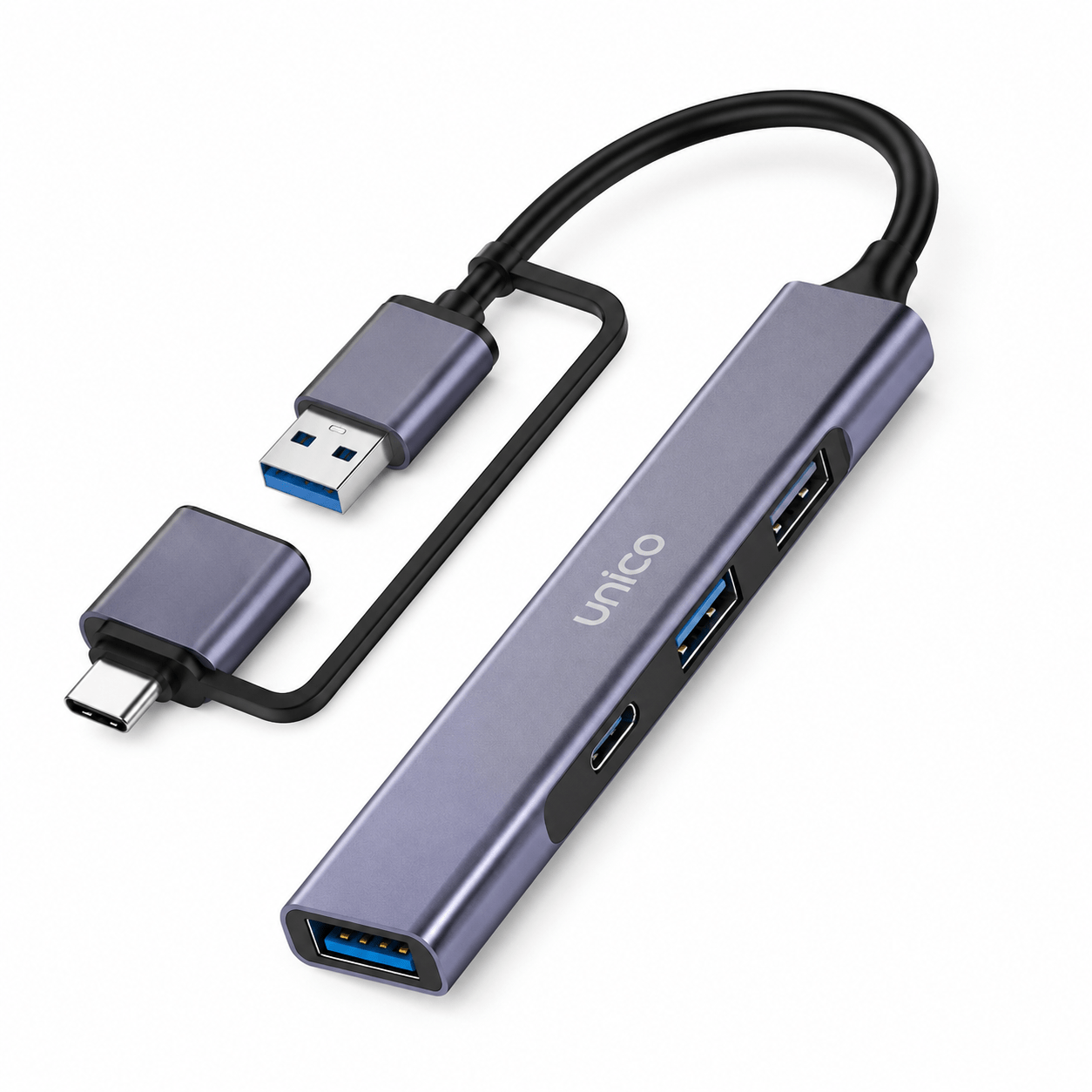 TEMU Unico USB-C a 4 puertos USB-A OTG Aleación de aluminio Transceptor USB 2.0 de velocidad Compatible con Windows, Mac, y Otros Dispositivos en