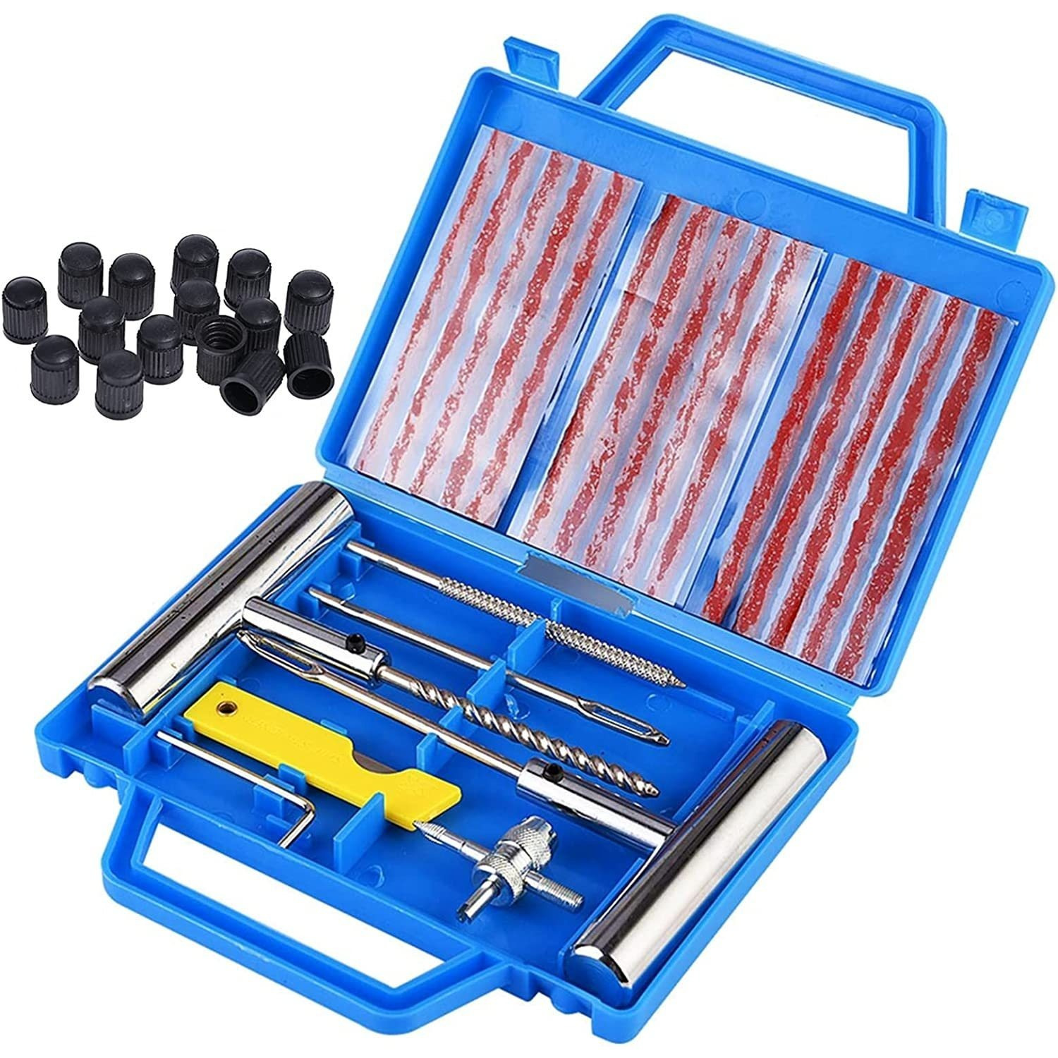 TEMU Kit Reparación de Neumáticos,Kit Repara Pinchazos Coche y Motor Reparación de Pinchazos para Neumaticos Juego de 37 Piezas para Motocicleta,