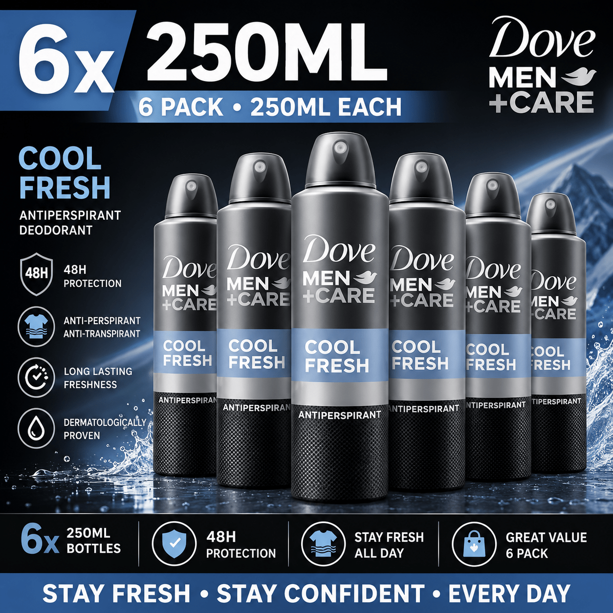 TEMU Anti-perspirant Deodorant Aerosol For Men 250 Ml - Pack Of 6