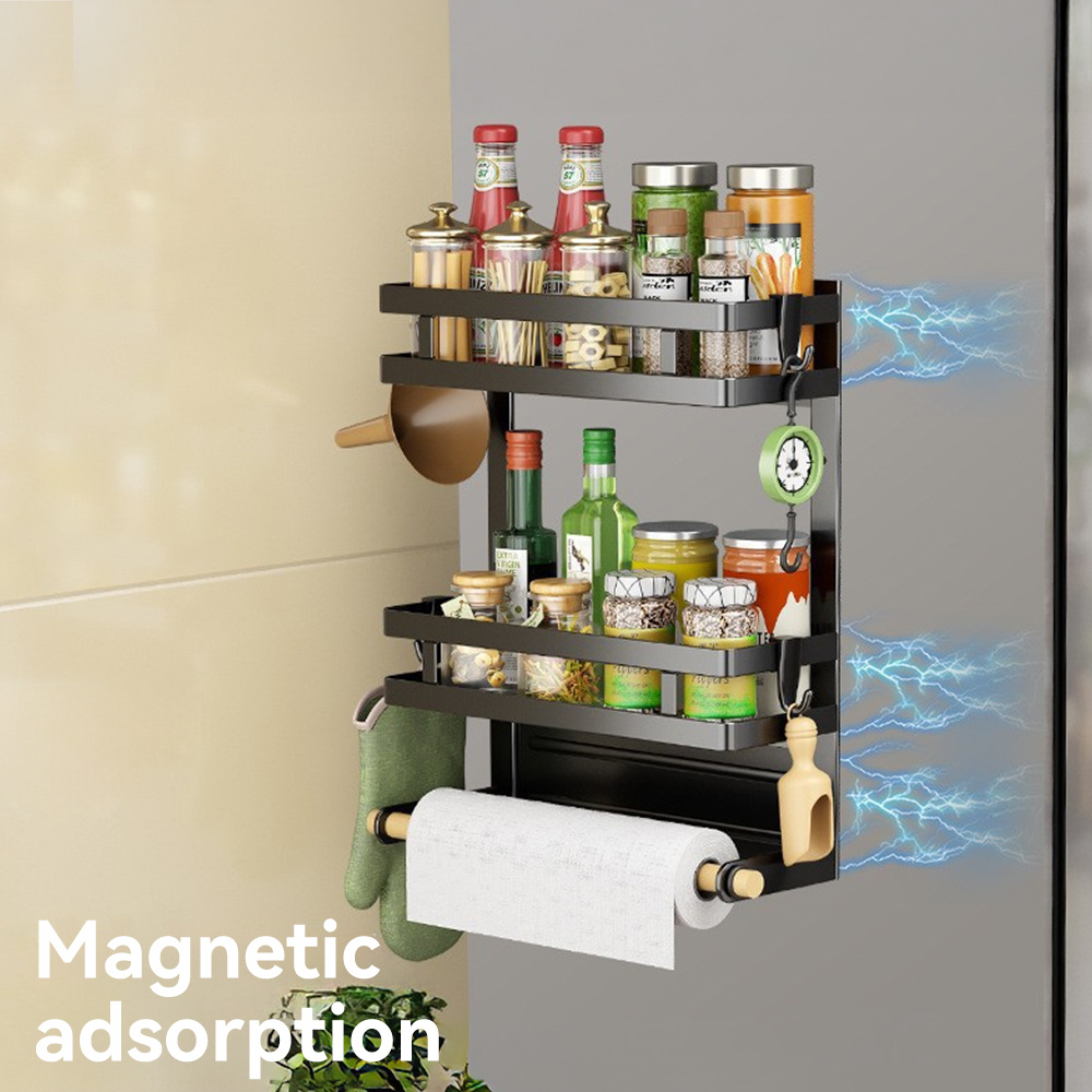 Image of Portable Seasoning Rack, Multifunctional Magnetic Kitchen Refrigerator Storage Organizer, Detachable Movable Hook Design, Ideal For Kitchen And Bathroom, Organize Spices, Gadgets And Daily Toiletries