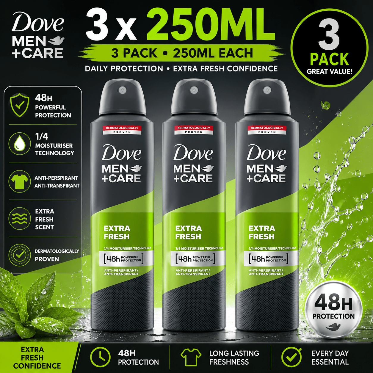 TEMU Pack Of - 3 Men+care Antiperspirant Deodorant Spray 250ml