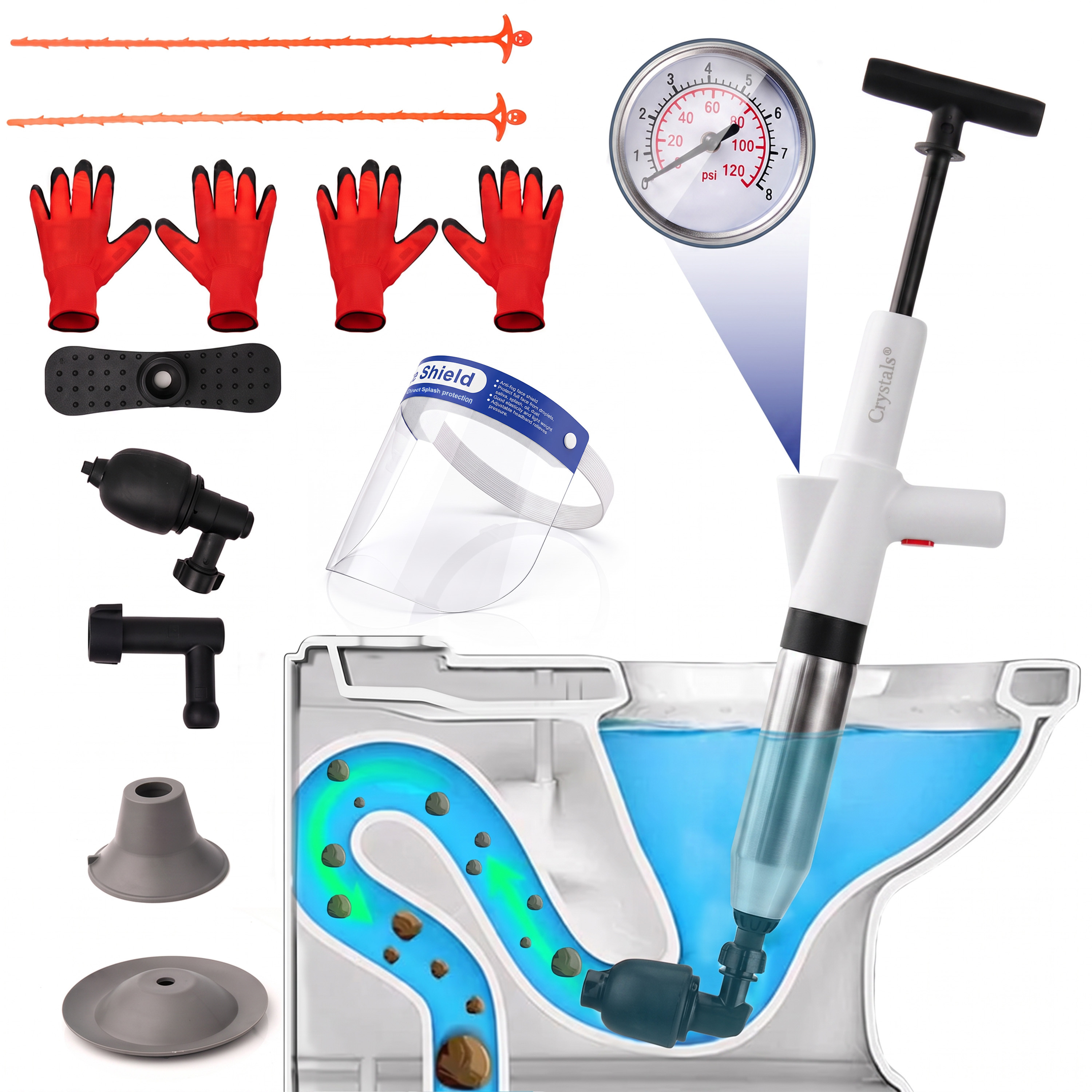 TEMU High Pressure Air Toilet Plunger, Stainless Steel Toilet Toilet Unclogger, Air Drain Blaster Plunger For Kitchen Sink, Toilet, Bathroom, Clogged