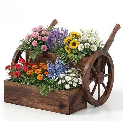 Image of Planter Box, 2 Tier Raised Garden Bed With Wheels And Drainage Hole, Decorative Garden Planter