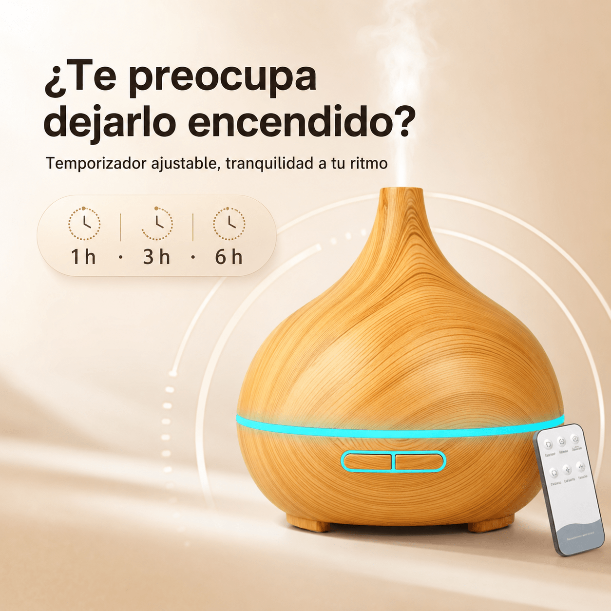 TEMU Difusor de Aceites Esenciales con Control Remoto, Difusor de Aromas Silencioso de Niebla con Temporizador 1H/3H/6H, Diseño Madera para